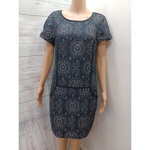 Ivy + Blu Dress Sheath Floral Black Beige Sz 8 Short Sleeve Pockets